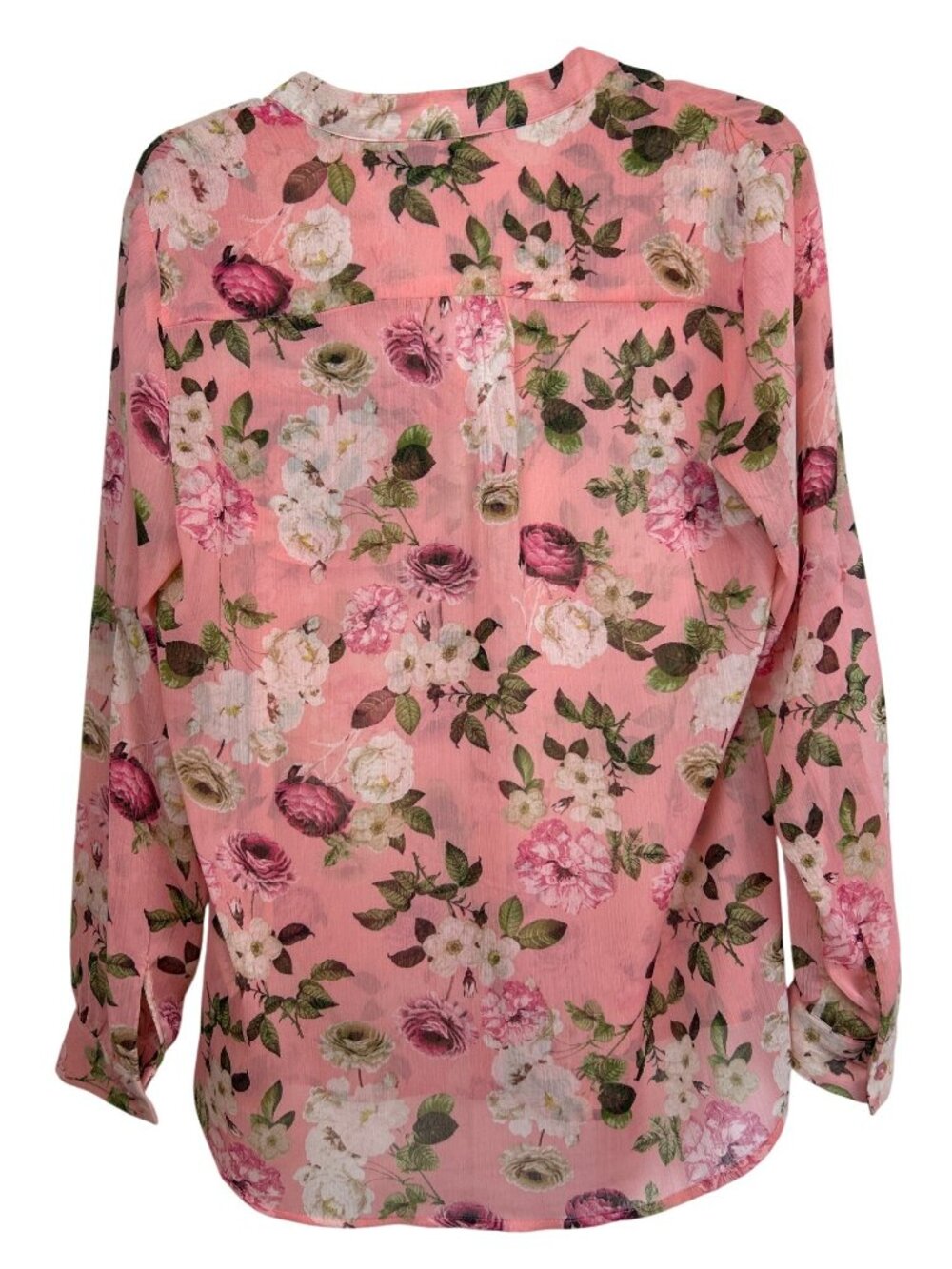 Kut from the Kloth Floral Button Up Blouse Sz M Pink Sheer Lightweight Romantic - Picture 10 of 14